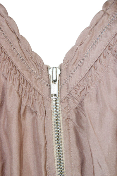 J Crew Womens Basic Silk Sleeveless V Neck Zip Blouse Beige Size 0