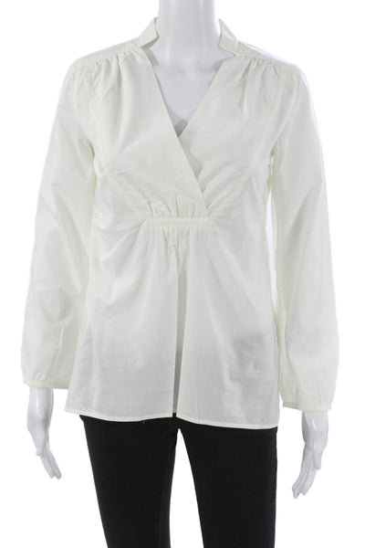 Garnet Hill Womens Tunic Blouse V-Neck Long Sleeve White 100% Cotton Size 2P