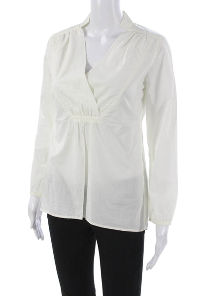 Garnet Hill Womens Tunic Blouse V-Neck Long Sleeve White 100% Cotton Size 2P