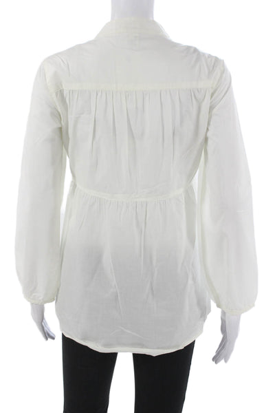 Garnet Hill Womens Tunic Blouse V-Neck Long Sleeve White 100% Cotton Size 2P