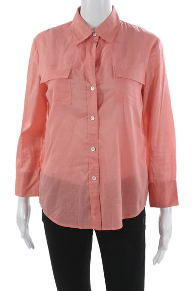 Theory Womens Collared Cotton Pink Basic Button-Up 3/4 Sleeve Size M