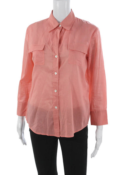 Theory Womens Collared Cotton Pink Basic Button-Up 3/4 Sleeve Size M