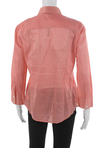 Theory Womens Collared Cotton Pink Basic Button-Up 3/4 Sleeve Size M