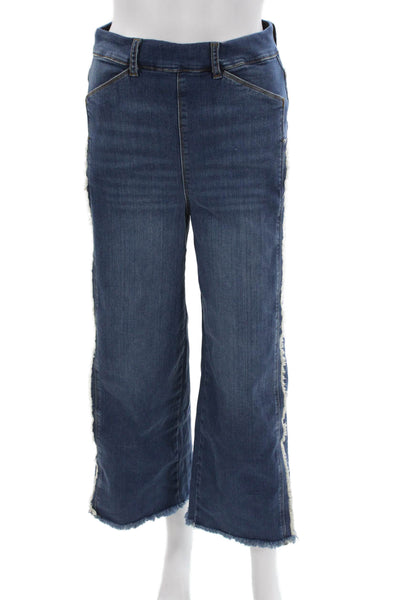 Lysse Womens Wide Leg Jeans Blue Cotton Blend Mid Rise Zip Inseam 25 Size S
