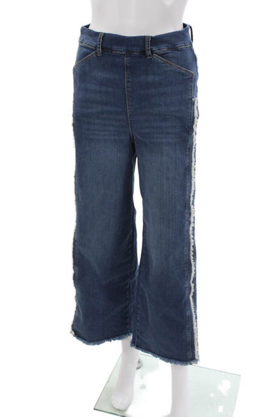 Lysse Womens Wide Leg Jeans Blue Cotton Blend Mid Rise Zip Inseam 25 Size S