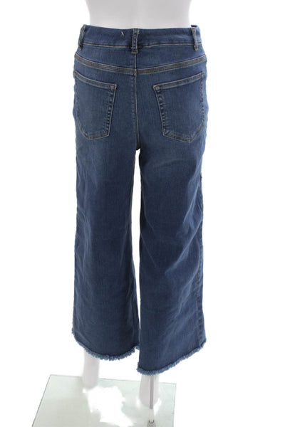 Lysse Womens Wide Leg Jeans Blue Cotton Blend Mid Rise Zip Inseam 25 Size S
