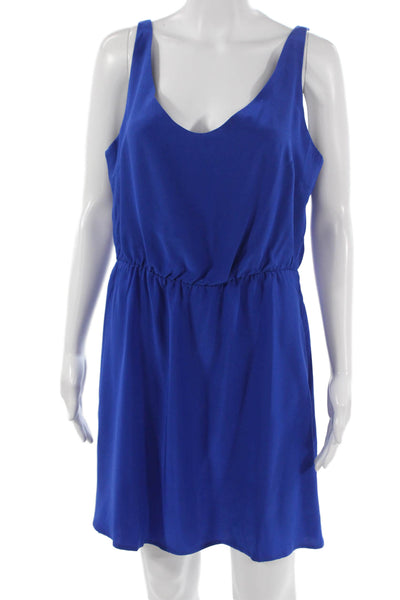 Amanda Uprichard Women Silk V-Neck Tank Dress Knee Length Blue Size M