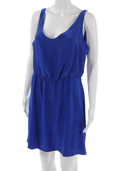 Amanda Uprichard Women Silk V-Neck Tank Dress Knee Length Blue Size M