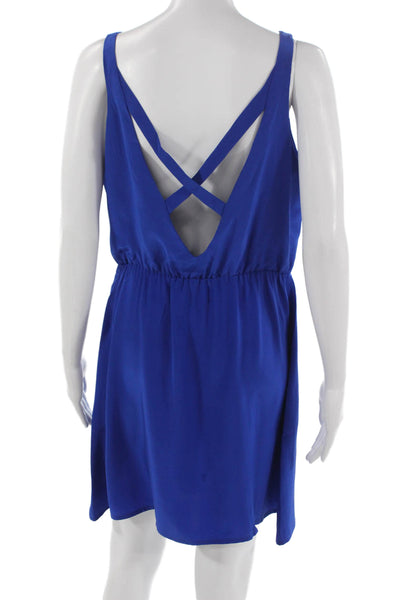 Amanda Uprichard Women Silk V-Neck Tank Dress Knee Length Blue Size M