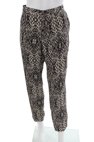Haute Hippie Women Black Silk Animal Print Ankle Pants Pull On Size 8