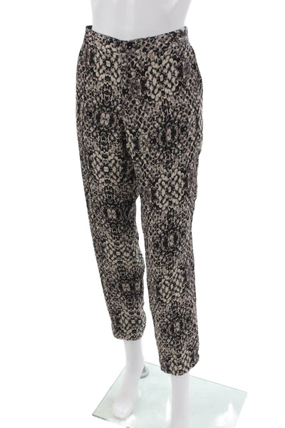 Haute Hippie Women Black Silk Animal Print Ankle Pants Pull On Size 8