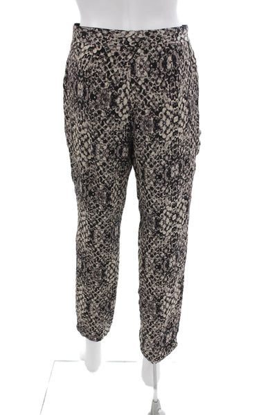 Haute Hippie Women Black Silk Animal Print Ankle Pants Pull On Size 8