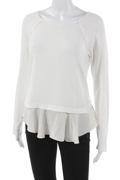 Rebecca Taylor Women Sweater White Modal Long Sleeve Round Neck Size M