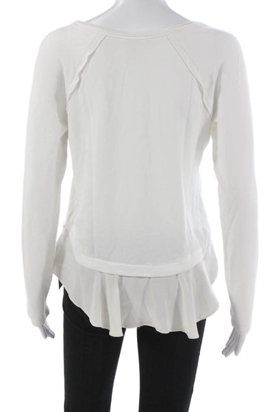 Rebecca Taylor Women Sweater White Modal Long Sleeve Round Neck Size M