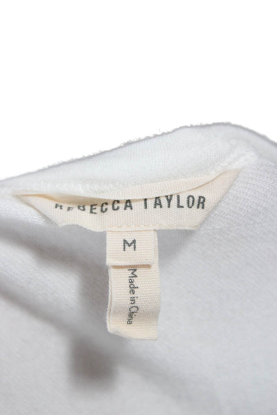Rebecca Taylor Women Sweater White Modal Long Sleeve Round Neck Size M