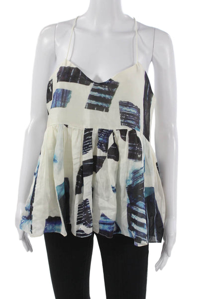 Tibi Women Silk Geometric Sweetheart Camisole White Sleeveless Size 8