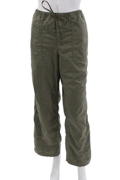 Zara Womens Windbreaker Drawstring Pants Green Polyester Solid Spring Size M