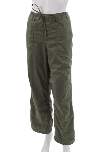 Zara Womens Windbreaker Drawstring Pants Green Polyester Solid Spring Size M
