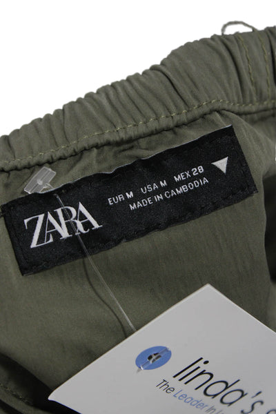 Zara Womens Windbreaker Drawstring Pants Green Polyester Solid Spring Size M