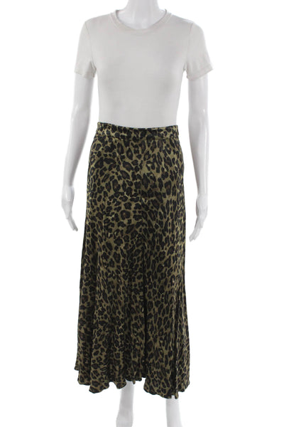 Zara Womens Maxi Skirt Green Animal Print Viscose Zip Fall Size S