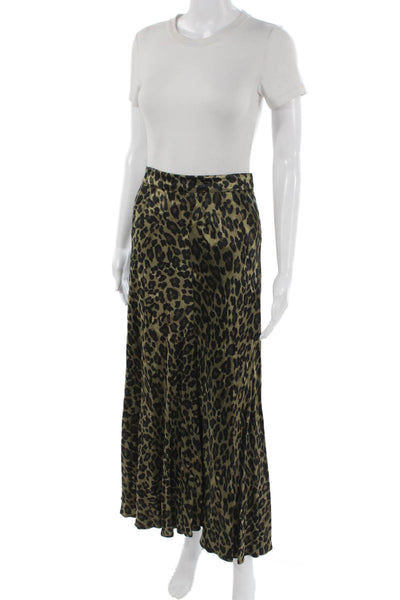 Zara Womens Maxi Skirt Green Animal Print Viscose Zip Fall Size S