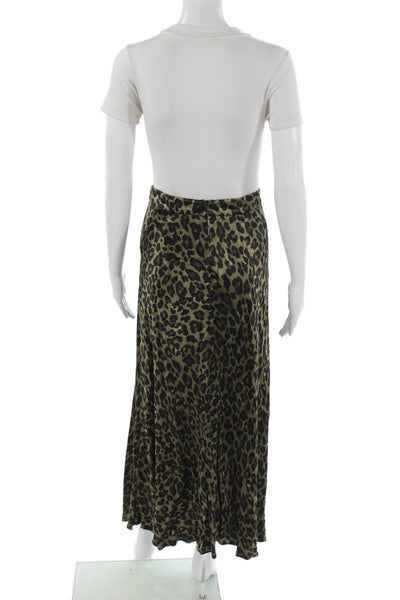 Zara Womens Maxi Skirt Green Animal Print Viscose Zip Fall Size S