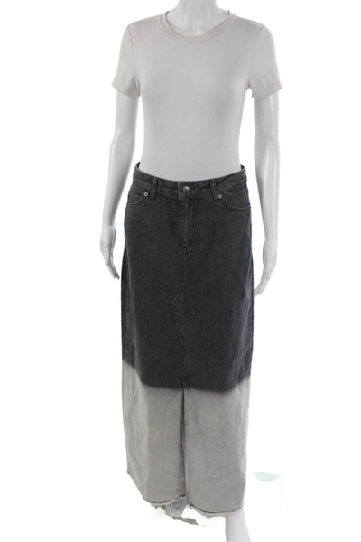 NA-KD Women Maxi Cotton Gray Button Long Skirt Size 36
