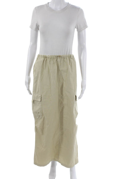 Zara Women Beige Cotton Cargo Skirt Long Drawstring Size M