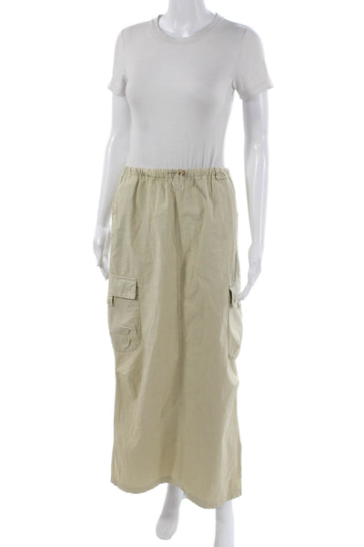 Zara Women Beige Cotton Cargo Skirt Long Drawstring Size M
