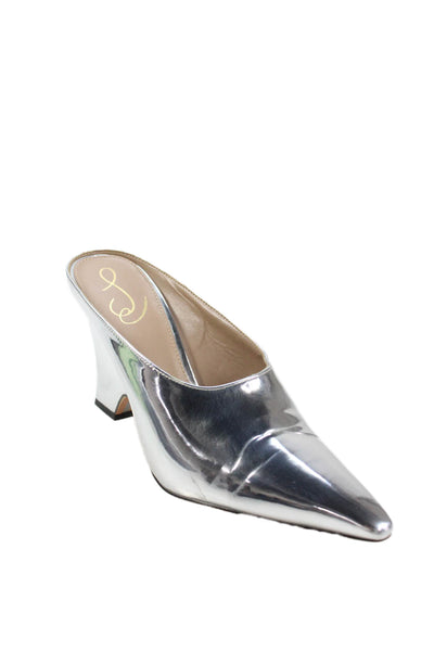 Sam Edelman Womens Metallic Pointed Toe Wedge Mules Silver Size 9.5