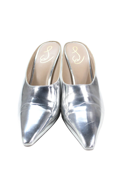 Sam Edelman Womens Metallic Pointed Toe Wedge Mules Silver Size 9.5