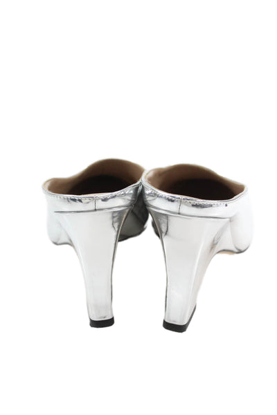 Sam Edelman Womens Metallic Pointed Toe Wedge Mules Silver Size 9.5