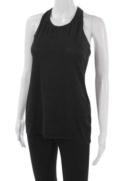Athleta Womens Black Striped Basic Tank Round Neck Sleeveless Size XS