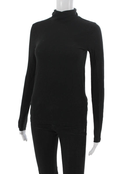 J Crew Women Black Cotton Turtleneck Long Sleeve Basic T-Shirt Size XS