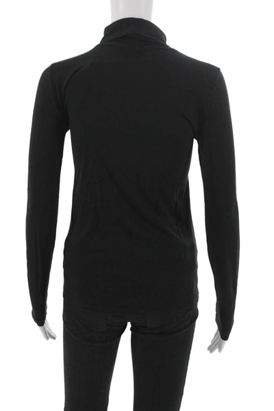 J Crew Women Black Cotton Turtleneck Long Sleeve Basic T-Shirt Size XS