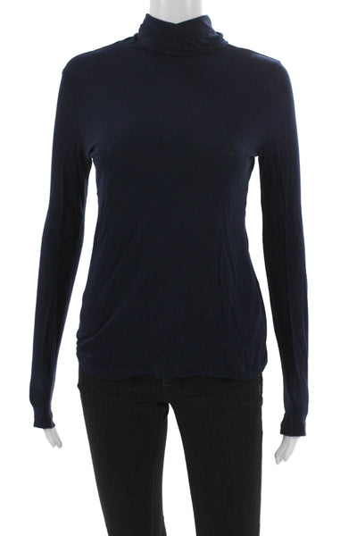 J Crew Women Blue Cotton Turtleneck Long Sleeve T-Shirt Basic Size XS
