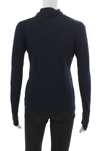 J Crew Women Blue Cotton Turtleneck Long Sleeve T-Shirt Basic Size XS