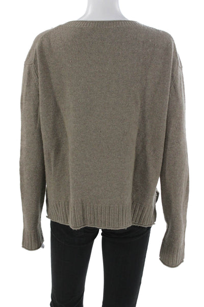 Jenni Kayne Women Brown Wool Pullover Sweater Crew Neck Long Sleeve Size S