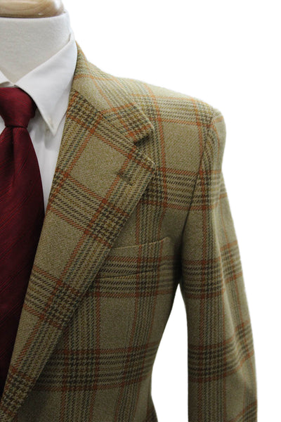 Designer Mens Green Wool Plaid Blazer Size 38