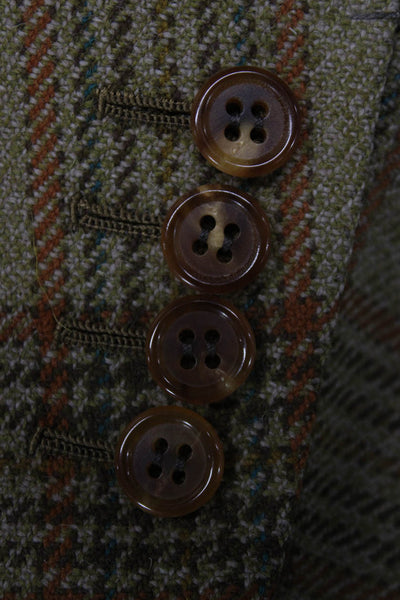 Designer Mens Green Wool Plaid Blazer Size 38