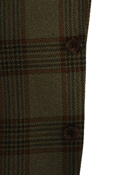 Designer Mens Green Wool Plaid Blazer Size 38