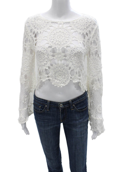 Muche Et Muchette Women Cropped White Cotton Blouse Long Sleeve Size One Size