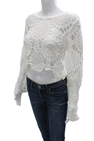 Muche Et Muchette Women Cropped White Cotton Blouse Long Sleeve Size One Size