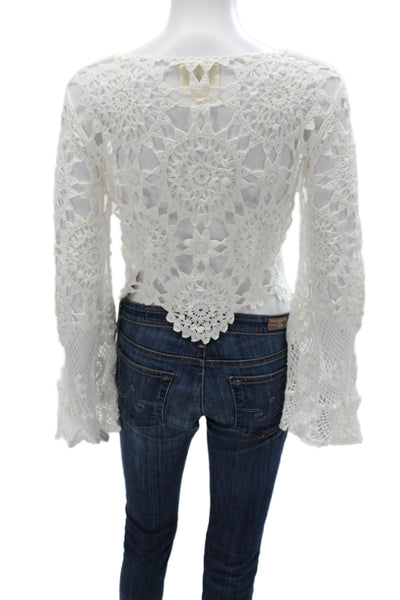 Muche Et Muchette Women Cropped White Cotton Blouse Long Sleeve Size One Size