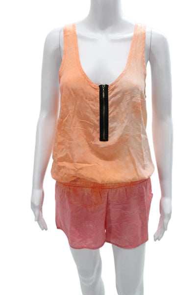 Gypsy 05 Women Romper Orange Tie Dye Silk V-Neck Sleeveless Zip Size XS