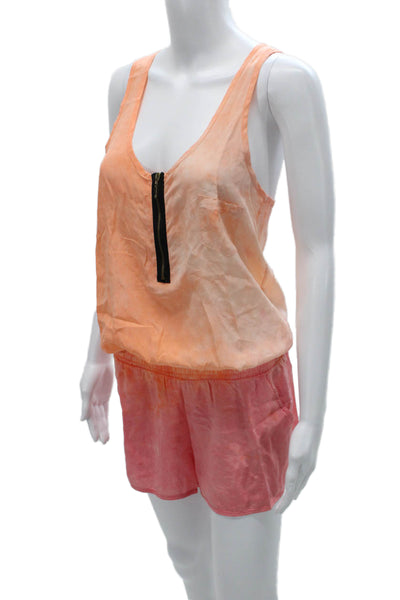 Gypsy 05 Women Romper Orange Tie Dye Silk V-Neck Sleeveless Zip Size XS