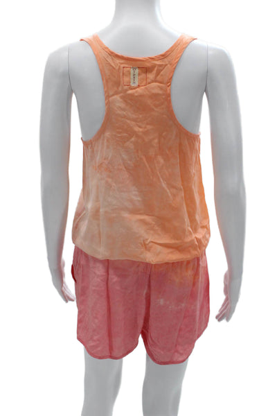 Gypsy 05 Women Romper Orange Tie Dye Silk V-Neck Sleeveless Zip Size XS