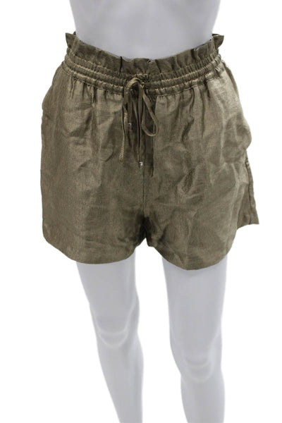 Zara Womens Paperbag Shorts Gold Drawstring Viscose Size S