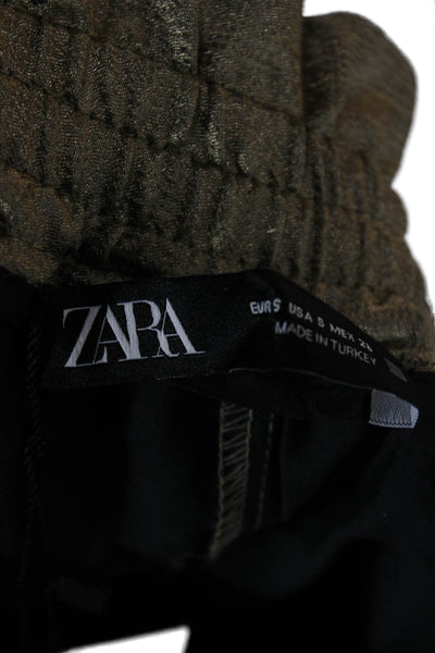 Zara Womens Paperbag Shorts Gold Drawstring Viscose Size S