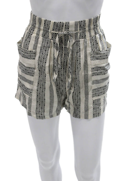 Free People Women Paperbag Linen Striped Drawstring Shorts Ivory Size S